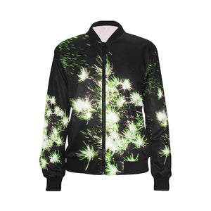 Fireworks Flower Green All Over Print Bomber Jacket for Women (Model H36)