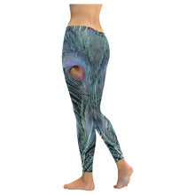Load image into Gallery viewer, Peacock Feathers Blue Low Rise Leggings (Invisible Stitch) (Model L05)
