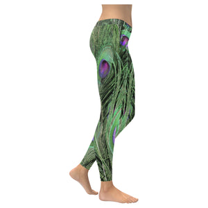 Peacock Feathers Green Low Rise Leggings (Invisible Stitch) (Model L05)