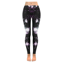 Load image into Gallery viewer, Fireworks Flowers Purple Low Rise Leggings (Invisible Stitch) (Model L05)