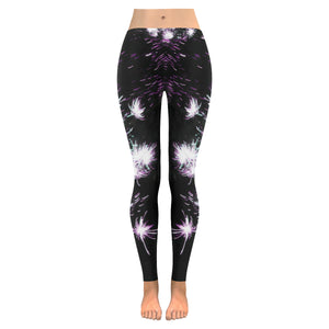 Fireworks Flowers Purple Low Rise Leggings (Invisible Stitch) (Model L05)