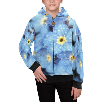 Forget Me Not Flower Kids' All Over Print Full Zip Hoodie (Model H39)