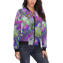 Load image into Gallery viewer, Graffiti Abstract Purple All Over Print Bomber Jacket for Women (Model H36)