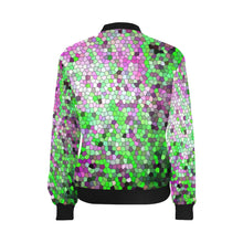 Load image into Gallery viewer, Marbled Abstract Green and Purple Mosaic All Over Print Bomber Jacket for Women (Model H36)