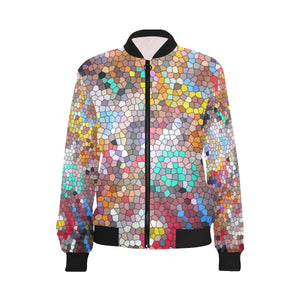 Graffiti Abstract Mosaic All Over Print Bomber Jacket for Women (Model H36)