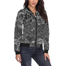 Load image into Gallery viewer, Perfectly Paisley Black and White All Over Print Bomber Jacket for Women (Model H36)