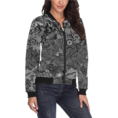 Perfectly Paisley Black and White All Over Print Bomber Jacket for Women (Model H36)