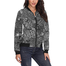 Load image into Gallery viewer, Fun and Fancy Paisley Black and White All Over Print Bomber Jacket for Women (Model H36)