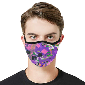 Abstract Squares Purple Mouth Mask in One Piece (2 Filters Included) (Model M02)