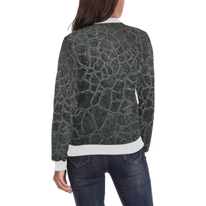 Crackle Black All Over Print Bomber Jacket for Women (Model H36)