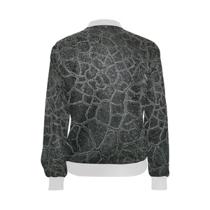 Crackle Black All Over Print Bomber Jacket for Women (Model H36)