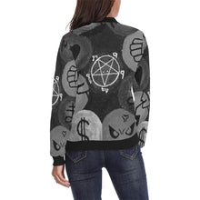 Load image into Gallery viewer, Dante&#39;s Inferno Black and White All Over Print Bomber Jacket for Women (Model H36)