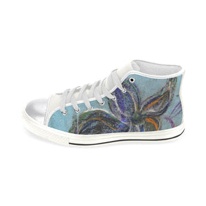 Graffiti Flower Blue Women's Classic High Top Canvas Shoes (Model 017)