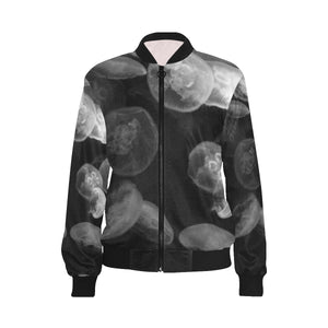 Jellyfish Black and White All Over Print Bomber Jacket for Women (Model H36)