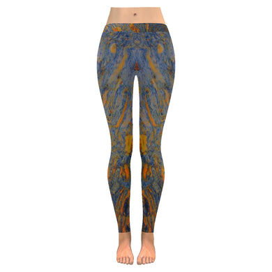 Marbled Abstract Orange Low Rise Leggings (Invisible Stitch) (Model L05)