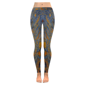 Marbled Abstract Orange Low Rise Leggings (Invisible Stitch) (Model L05)