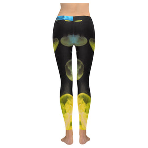 Jellyfish Yellow and Blue Low Rise Leggings (Invisible Stitch) (Model L05)