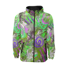 Load image into Gallery viewer, Graffiti Abstract Green All Over Print Quilted Windbreaker for Men (Model H35)