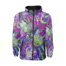 Load image into Gallery viewer, Graffiti Abstract Purple All Over Print Quilted Windbreaker for Men (Model H35)