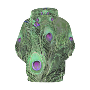 Peacock Feathers Green All Over Print Hoodie for Women (USA Size) (Model H13)