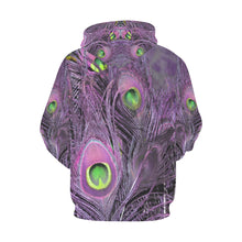 Load image into Gallery viewer, Peacock Feathers Purple All Over Print Hoodie for Women (USA Size) (Model H13)