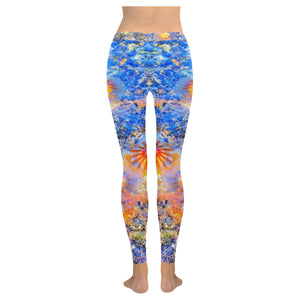 Jellyfish Blooms Orange Low Rise Leggings (Invisible Stitch) (Model L05)