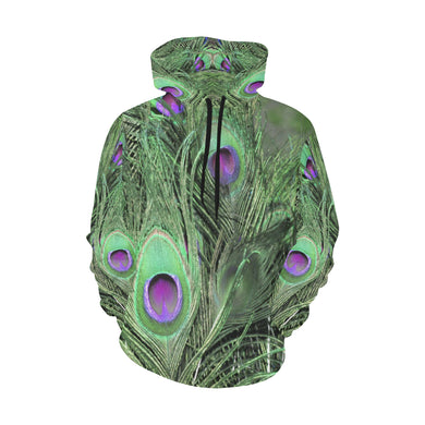 Peacock Feathers Green All Over Print Hoodie for Women (USA Size) (Model H13)