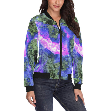 Molten Flames Purple All Over Print Bomber Jacket for Women (Model H36)