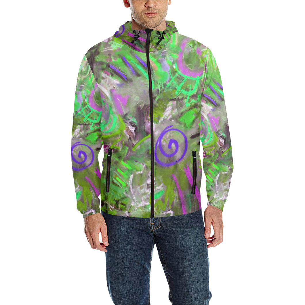 Graffiti Abstract Green All Over Print Quilted Windbreaker for Men (Model H35)