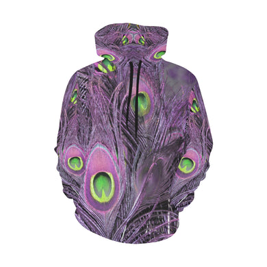 Peacock Feathers Purple All Over Print Hoodie for Women (USA Size) (Model H13)