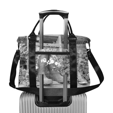 Blooming Boots Flower Black and White Large Capacity Duffle Bag (Model 1715)