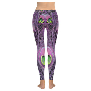 Peacock Feathers Purple Low Rise Leggings (Invisible Stitch) (Model L05)