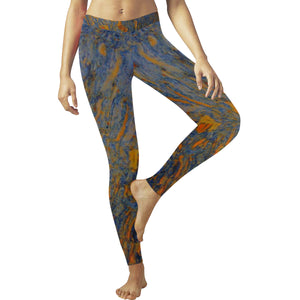 Marbled Abstract Orange Low Rise Leggings (Invisible Stitch) (Model L05)