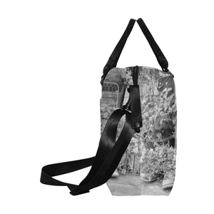 Blooming Boots Flower Black and White Large Capacity Duffle Bag (Model 1715)