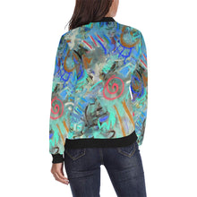 Load image into Gallery viewer, Graffiti Abstract Aqua All Over Print Bomber Jacket for Women (Model H36)