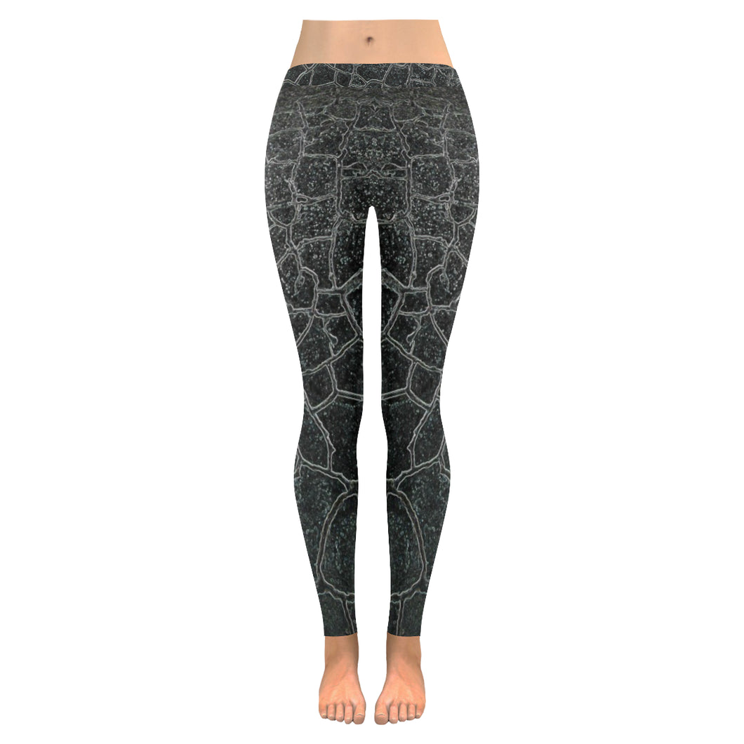 Crackle Black Low Rise Leggings (Invisible Stitch) (Model L05)