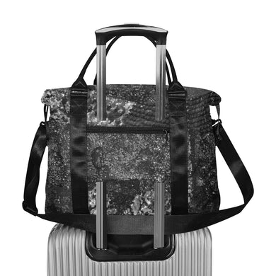 Dark Paisley Black and White Large Capacity Duffle Bag (Model 1715)