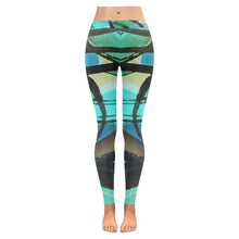 Load image into Gallery viewer, Abstract Circles Black and Teal Low Rise Leggings (Invisible Stitch) (Model L05)