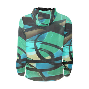 Abstract Circles Black and Teal All Over Print Quilted Windbreaker for Men (Model H35)