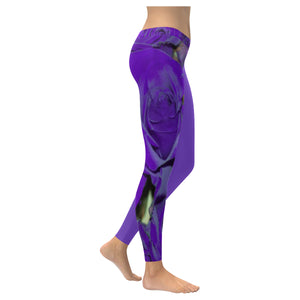 Rose Bouquet Flower Purple Low Rise Leggings (Invisible Stitch) (Model L05)