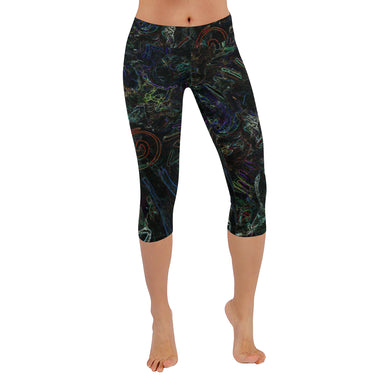Graffiti Abstract Glowing Low Rise Capri Leggings (Invisible Stitch) (Model L08)