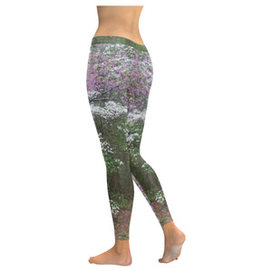 Arkansas Dogwood and Red Bud Flower Low Rise Leggings (Invisible Stitch) (Model L05)