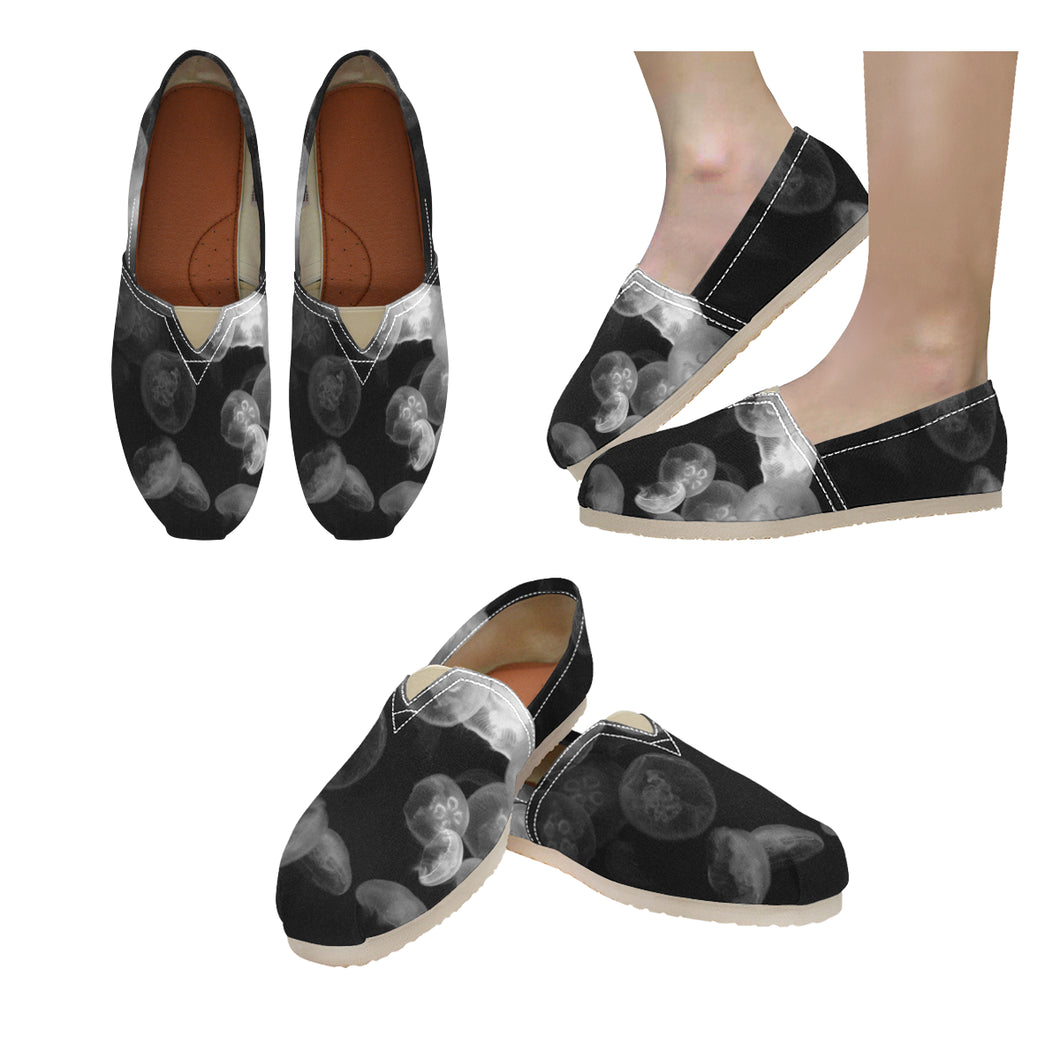 Jellyfish Black and White Unisex Classic Canvas Slip-On (Model 1206)