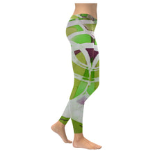 Load image into Gallery viewer, Abstract Circles Green Low Rise Leggings (Invisible Stitch) (Model L05)