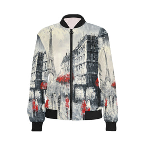 Paris Eiffel Tower All Over Print Bomber Jacket for Women (Model H36)