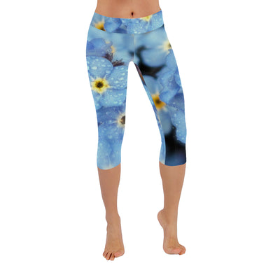 Forget Me Not Flower New Low Rise Capri Leggings (Flatlock Stitch) (Model L09)