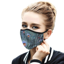 Load image into Gallery viewer, Peacock Feathers Blue Mouth Mask in One Piece (2 Filters Included) (Model M02)