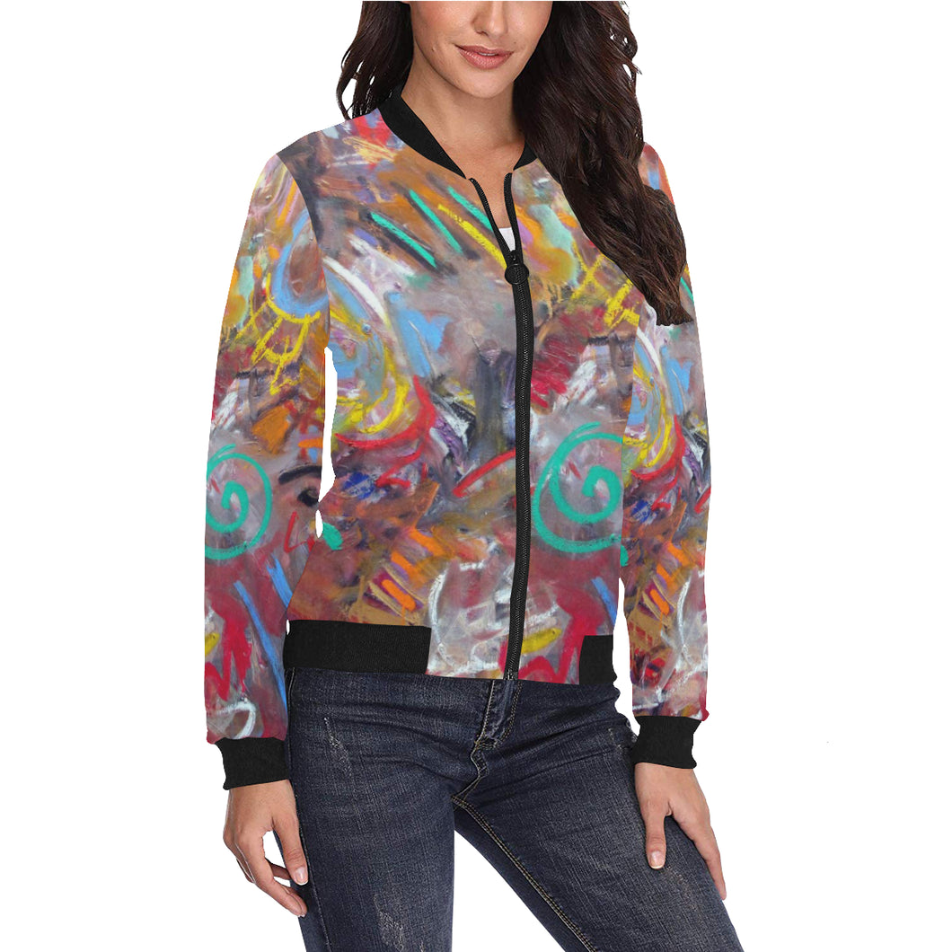 Graffiti Abstract All Over Print Bomber Jacket for Women (Model H36)