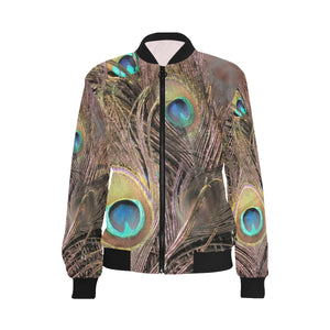 Peacock Feathers All Over Print Bomber Jacket for Women (Model H36)