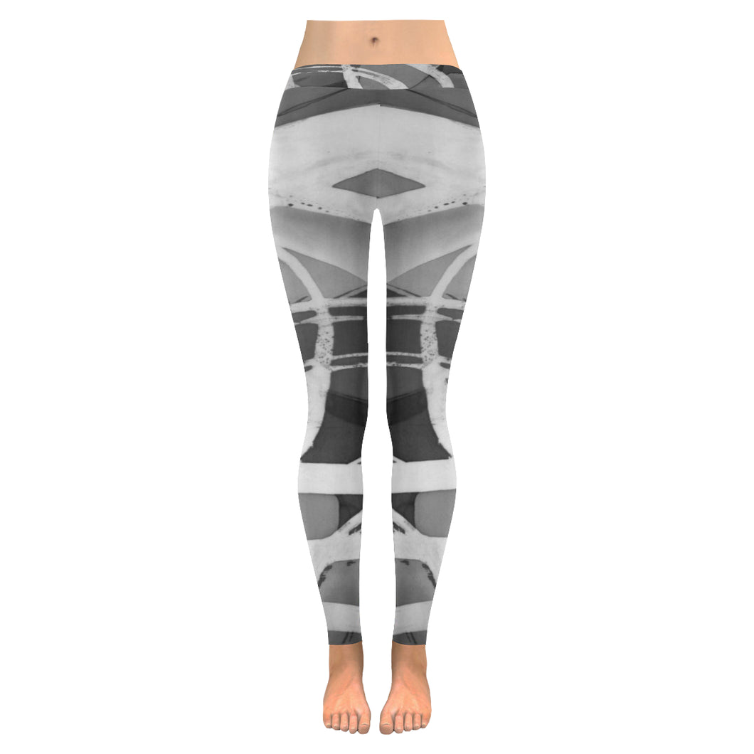 Abstract Circles Black and White Low Rise Leggings (Invisible Stitch) (Model L05)